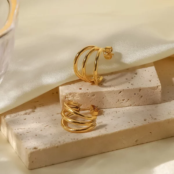 Triple Line C Hoop Earrings