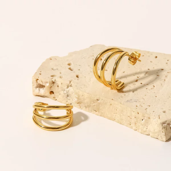 Triple Line C Hoop Earrings