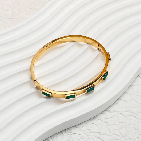 Baguette Green Stone Bangle