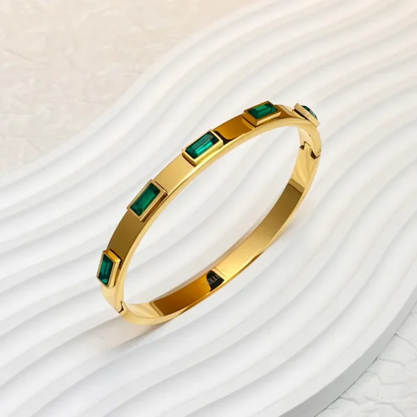 Baguette Green Stone Bangle