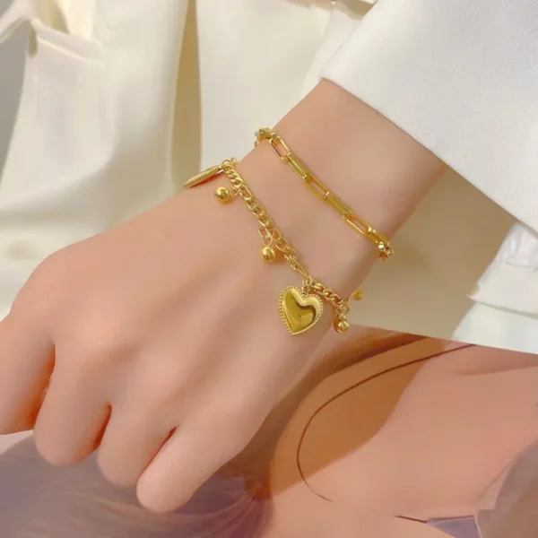 Puffy Heart Layered Charm Bracelet