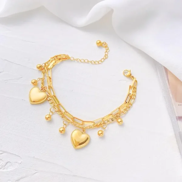 Puffy Heart Layered Charm Bracelet