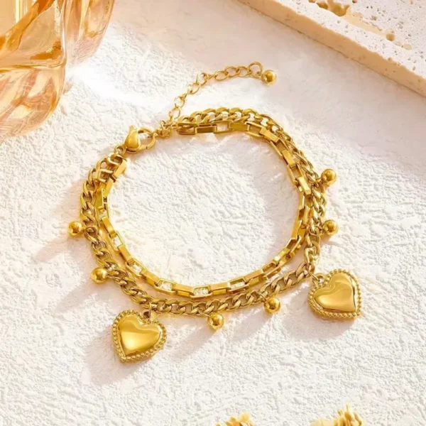 Puffy Heart Layered Charm Bracelet