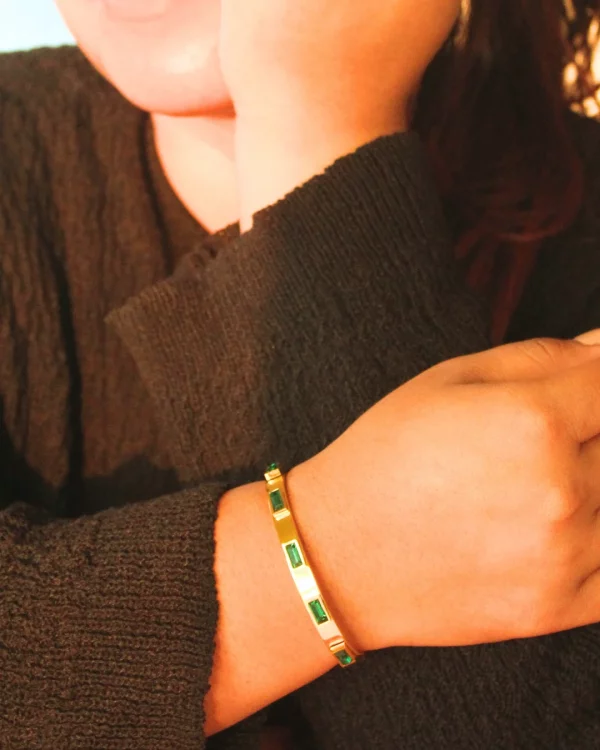 Baguette Green Stone Bangle