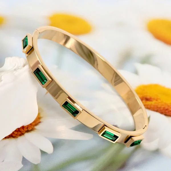 Baguette Green Stone Bangle