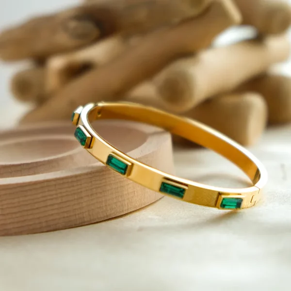 Baguette Green Stone Bangle