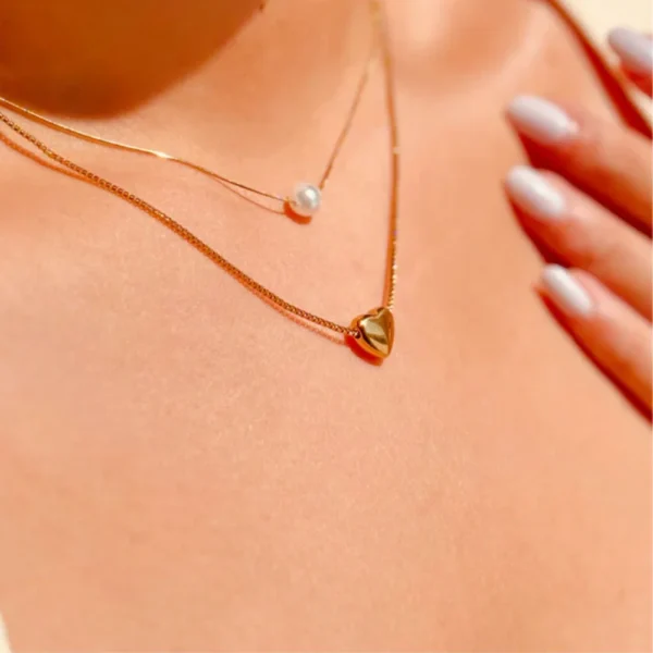 Pearl N Heart Layered Necklace