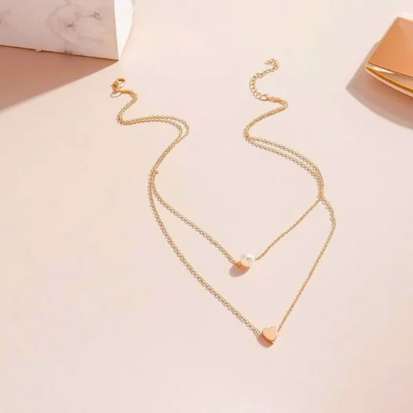Pearl N Heart Layered Necklace