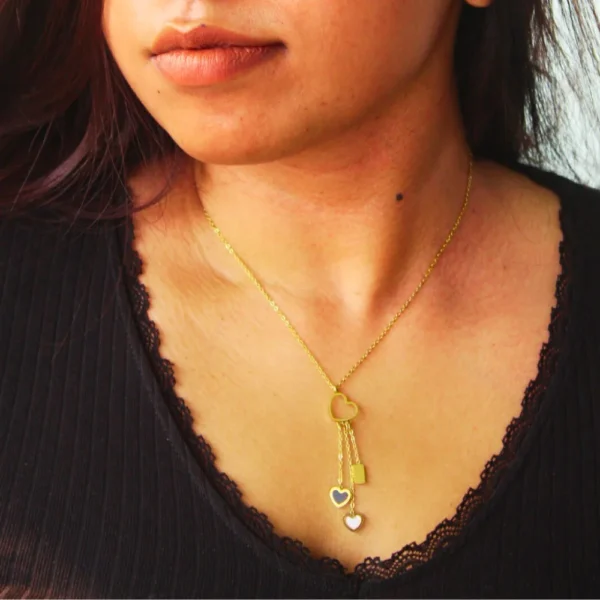 Black N White Hearts Lariat Necklace