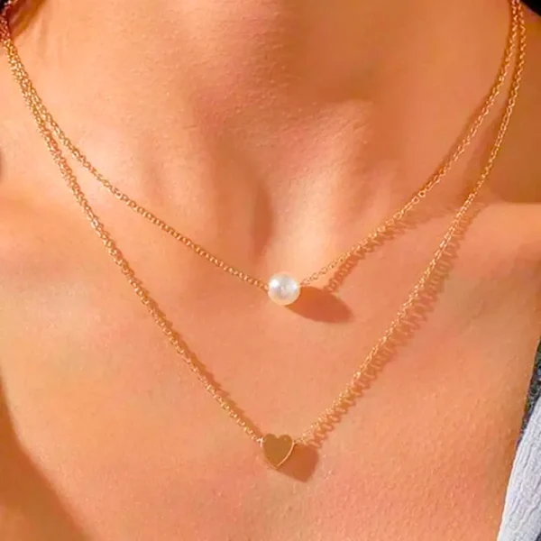 Pearl N Heart Layered Necklace