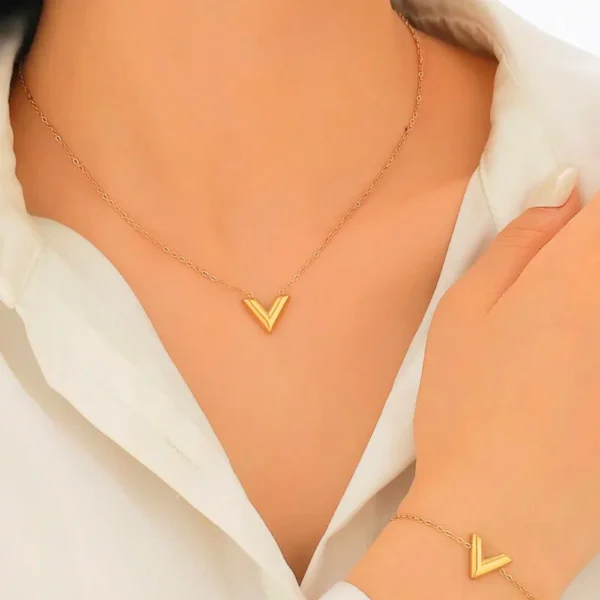 Golden V Initial Bracelet