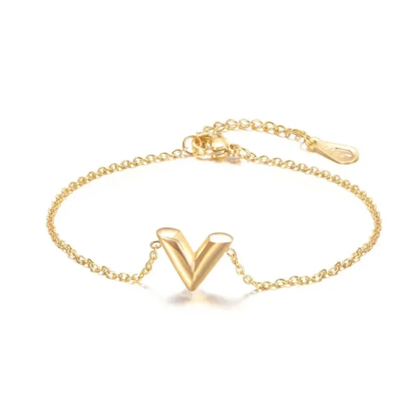 Golden V Initial Bracelet